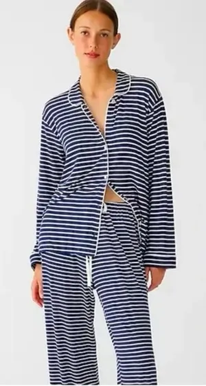 J. Crew Dreamiest Long-Sleeve PajamaT Top Striped Navy Blue thumbnail 1