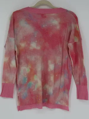 Brodie Cashmere 100% Cashmere Sweater S Pink Tie Dye V Neck NWT Whimsical thumbnail 11