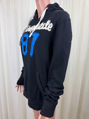 Aeropostale 87 Hoodie Sweatshirt Small Black Pullover Logo Kangaroo Pocket Y2K thumbnail 3