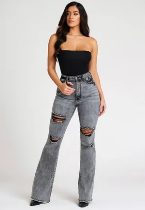 GJG Denim Storm Bell Bottom Jean in Charcoal Grey thumbnail 5