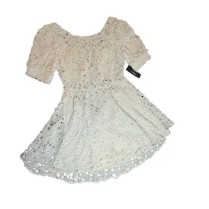 Lulus Lace Cutout Back Puff Sleeve Mini Skater Dress White M Graduation Wedding‎ thumbnail 2