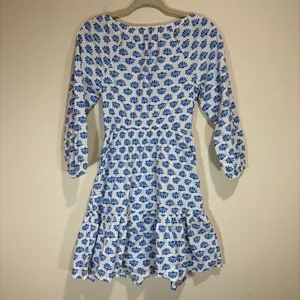 J Crew 0 Scoopneck Tiered Cotton Poplin Mini Dress Blue Pattern Block Print thumbnail 9