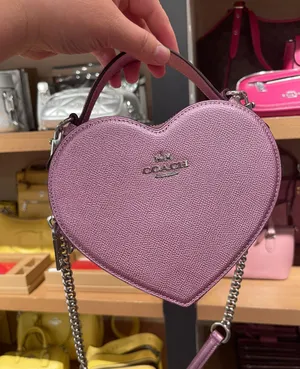 Coach Heart Crossbody Bag in Metalic Crossgrain Leather Lilac CP020 thumbnail 9