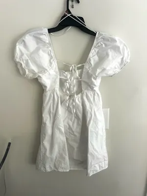 White puff sleeve tie back dress thumbnail 2