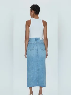 Pistola Alice Brooklyn High Rise Denim Midi Skirt 26 Raw Hem Slit 90s Western thumbnail 5