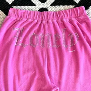 Lonely Ghost Y2K Pink Velour Rhinestone Wide Leg Tracksuit Pants Medium thumbnail 9