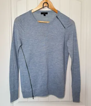 J. Crew Small Merino Wool Heather Blue Asymmetrical Sweater Soft Minimalist thumbnail 1