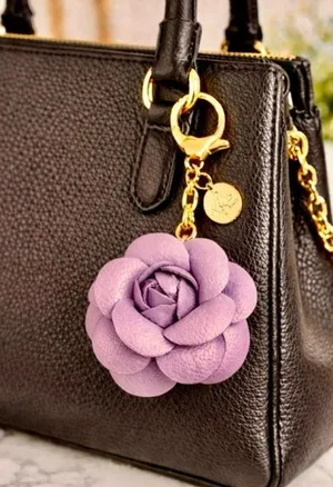 NEW Camellia Rose Bag Charm Keychain Dusty Pink Vegan Leather Floral Charm NWT thumbnail 1