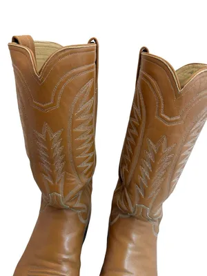 M.L. Leddy & Sons Tan Leather Handmade Western Cowboy Boots Rodeo Size 7 Women's thumbnail 4