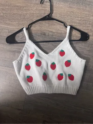 Cider • Knit Crop Top • Strawberries Print • Large thumbnail 2