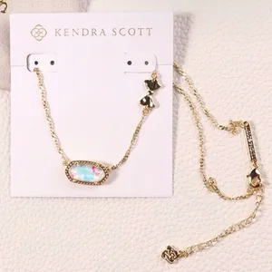 Kendra Scott x LoveShackFancy Gold Bow Elisa Necklace Pastel Blue Rosa Beux thumbnail 5