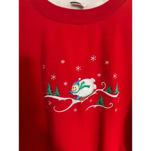 Vintage Easy Comforts Red Winter Snowman Christmas Holiday Sweatshirt‎ thumbnail 2