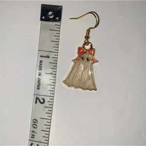 Handmade Ghost Earrings with Blue Bow 💙🎀 thumbnail 2