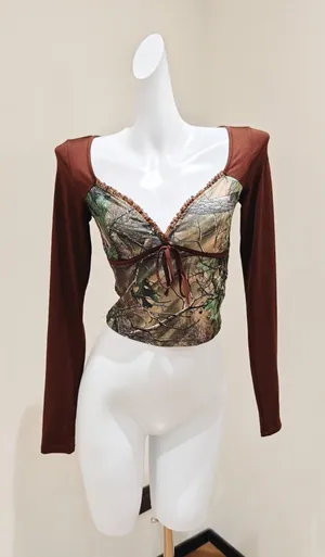 Brown Long Sleeve Crop Top thumbnail 1