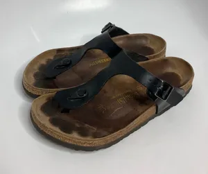 Birkenstock Gizeh Sandals Womens 40 Black Fair Thong Cork Footbed T-Strap thumbnail 1