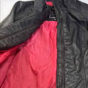 Black Faux Leather Jacket with Pink Lining Size L thumbnail 9