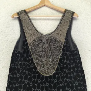 Free People Velvet Mini Dress Black‎ Floral Beaded Sleeves Size 6 Eyelet Flapper thumbnail 5