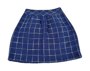 Maeve Anthropologie Blue Grid‎ Wool Blend Mini Skirt Size 4 Windowpane A-Line thumbnail 1