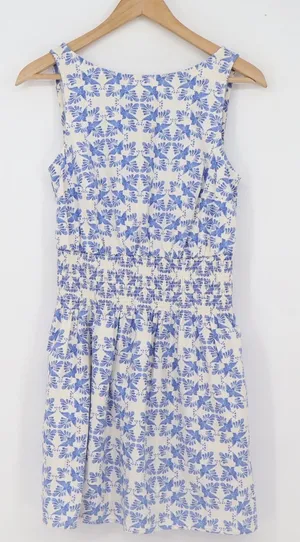 Universal Threads Dress Womens XS Blue Print Smocked Waist Bird Floral Mini NEW thumbnail 1