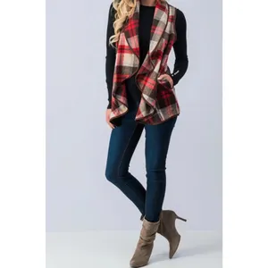 Plaid Waterfall Open Front Wool Polyester Vest New Size L Vibrant Autumn Vibe! thumbnail 4