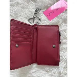 Betsey Johnson Red Hearts Zip-Around Wallet w/ Chain & Heart Charm, Folding thumbnail 7