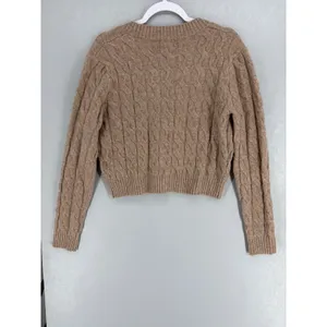 H&M Womens Cardigan Taupe Cable Knit Cropped Gold Button‎ Small thumbnail 3