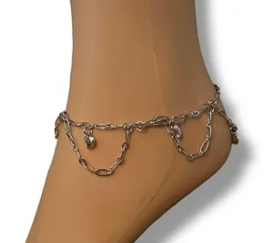 Silver tone swag chain anklet with heart charms thumbnail 2