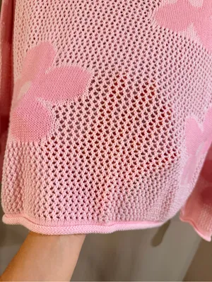 Source Unknown Women’s Pink Floral Open-Knit Sweater thumbnail 2