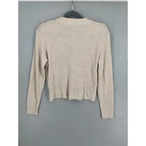 Uniqlo Women Cardigan Ribbed V-Neck Button Front Beige Small thumbnail 3
