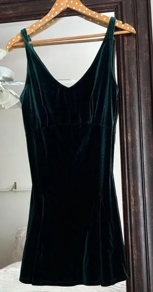 Victoria's Secret Vintage 90s Y2K Green Velvet Velour Nighty Dress Size S thumbnail 1