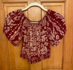 Off The Shoulder Red And White Top Size M thumbnail 1