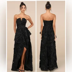 Lulus Majestic Glam Black Strapless Textured High-Low Maxi Dress Size Small NWT thumbnail 2