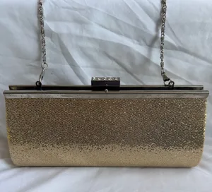 Gold Sparkle Evening Clutch with Chain Strap thumbnail 1