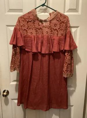 entro Rust Lace Yoke Ruffle Long Sleeve Dress thumbnail 1