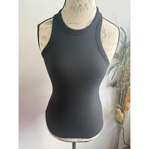 Babaton Womens XS Black Ribbed Knit High Neck Racerback Tank‎ Top Slim Fit thumbnail 2