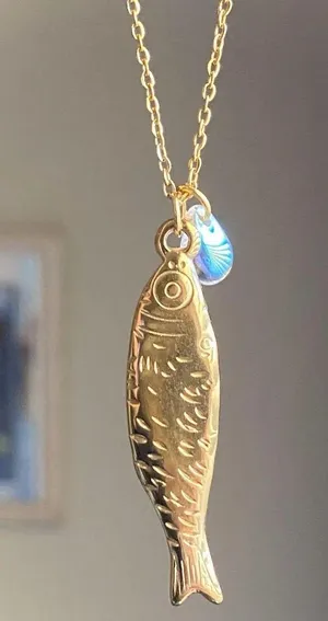 Handmade gold tone fully gold tone stainless steel fish boho funky chic necklace🌀🐟 thumbnail 2