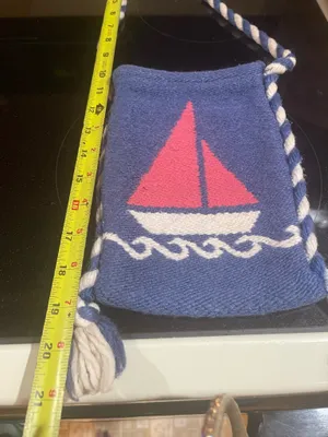 Handmade Sailboat Themed Fabric(Rayon/Cotton)Shoulderbag Made in Greece Rare thumbnail 8