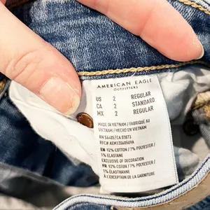American Eagle Distressed Raw Hem Super High Rise Flare Jeans Blue 2 thumbnail 2