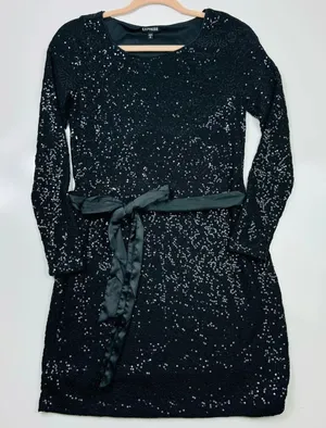 Express Long Sleeve‎ Sequin Mini Dress with Removable Satin Sash Size XS thumbnail 1