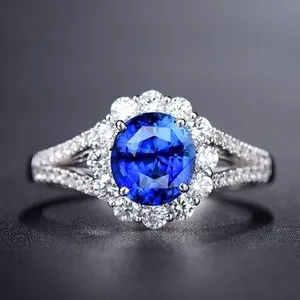 18K White Gold Plated Adjustable Birthstone Blue Crystal Sapphire Ring for Women thumbnail 2