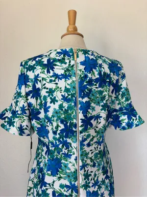 CK Blue Floral Short Sleeve Formal Work Dress thumbnail 8