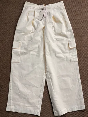 NWT Anthropologie Du Paradis Wide Leg Cargo Pants Cream Size 10 Retail $170.00 thumbnail 5