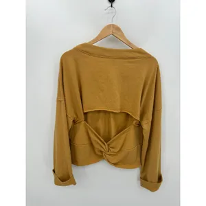 Shein‎ Womens Large Mustard Yellow Oversized Boho Cut Out Twist Back Sweatshirt thumbnail 2