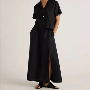NWOT Quince 100% European Linen Black Side Slit Maxi Skirt Sz L thumbnail 3