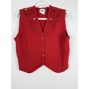 Koret Y2k Women's Medium Lambs Wool Sweater Vest Red‎ Preppy Academia Retro thumbnail 3