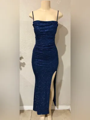 Windsor women’s dress Navy Sequin Spaghetti Strap Evening Gown size XS thumbnail 10
