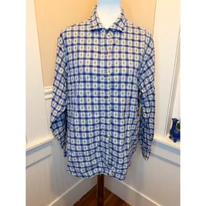Woolrich Blue Geometric Plaid Button Down Shirt Large Coastal Cowgirl XL‎ thumbnail 11