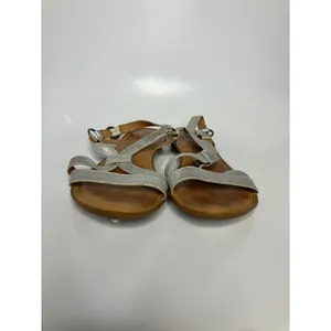 Born Strappy Sandals Womens 8 Silver Excellent Metallic Leather Flat Buckle‎ thumbnail 2