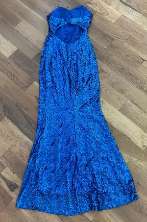 Faviana Blue Strapless Sequin Long prom Dress Size 4 thumbnail 9