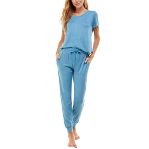 Roudelain Womens V-Neck T-Shirt & Jogger Pants Pajama Set Niagara Blue S thumbnail 8
